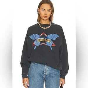 ANINE BING Harvey Crew Butterfly in Washed Black Size Medium